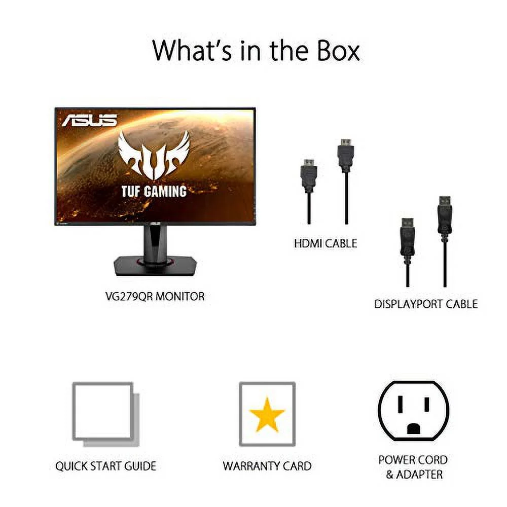 ASUS TUF Gaming 27" 1080P Monitor (VG279QR) - Full HD, IPS, 165Hz (Supports 144Hz), 1ms, Extreme Low Motion Blur, G-SYNC Compatible, Shadow Boost, VESA Mountable, DisplayPort, HDMI, Height Adjustable