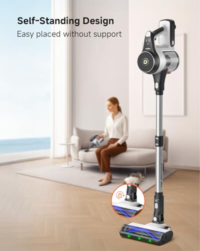 YONNDER Cordless Vacuum Cleaner, 48KPA/550W/60Mins Powerful Stick Vacuum for Home, Anti-Tangle, Self-Standing, Lightweight, Charging Dock, Vacuum Cleaner for Hardwood Floor/Carpet/Pet Hair/Car, M1