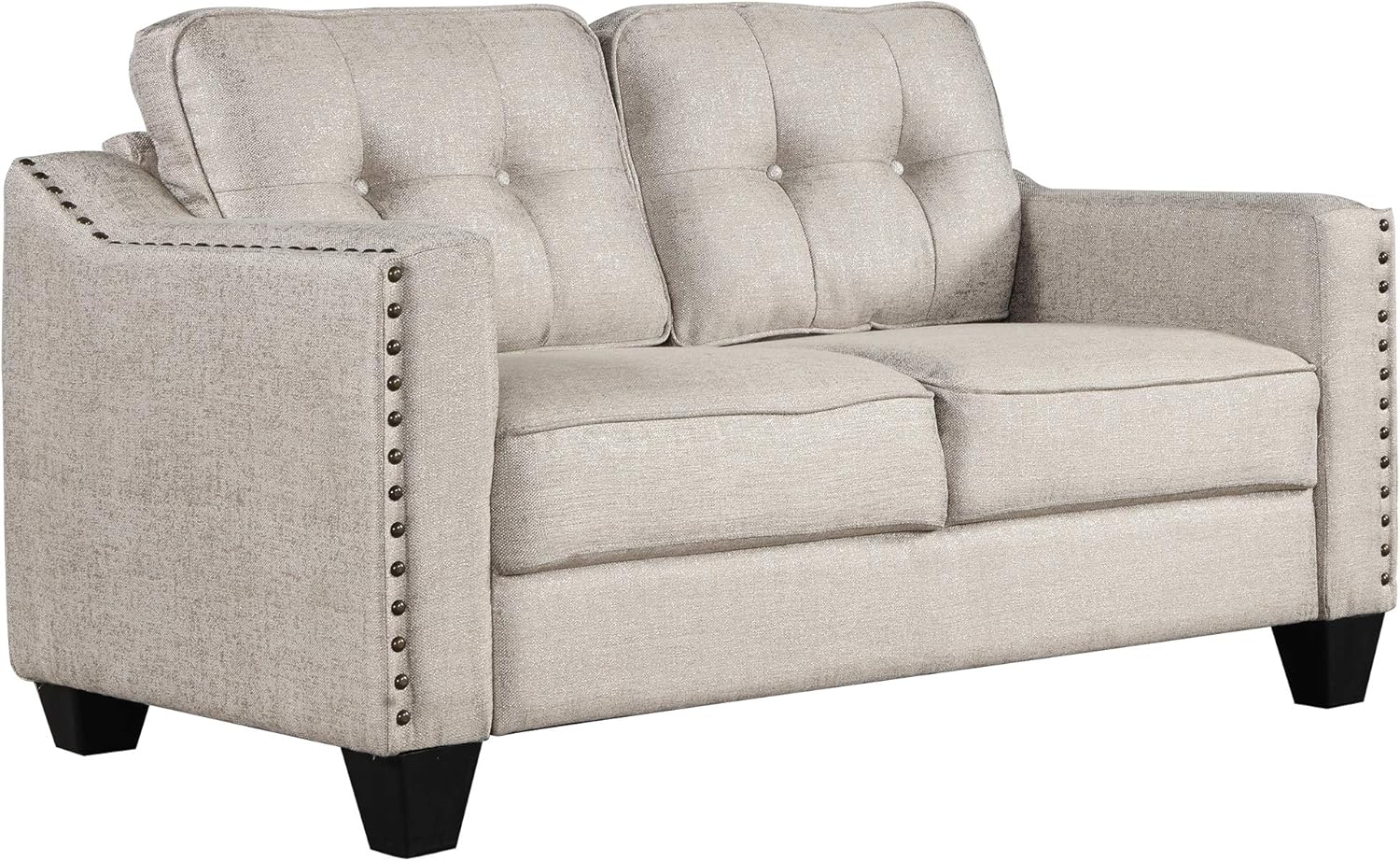 FANYE 3 Pieces Living Room Furniture Sets Include, Loveseat and Armchair, Linen Fabric Upholstered Sectional Classical Rivets Decor and Tufted Back Cushions, Sofa & Couch, 1, Beige 77.2" W