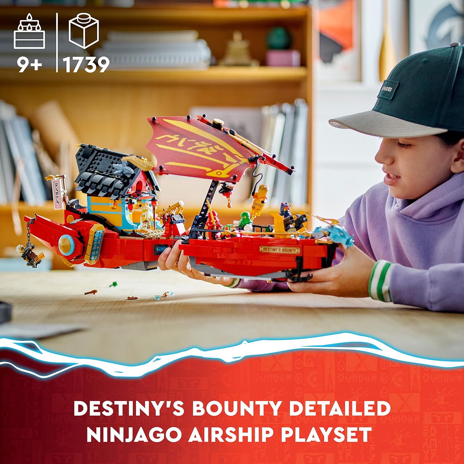 LEGO Ninjago 71797 Aerial Battleship Bounty Toy Blocks, Present, Ninja, Carrot, Vehicle, Nori, Boys, 9 Years Old and Up