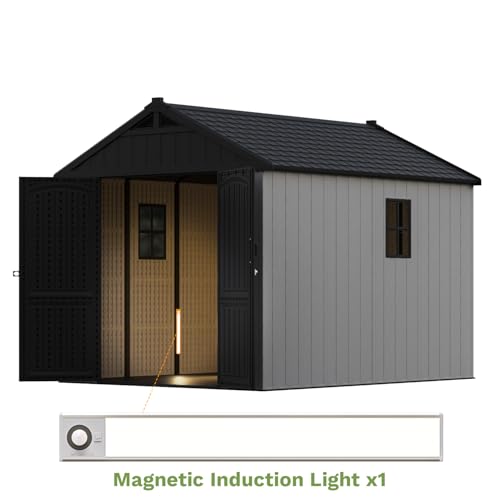 Patiowell 8 x 12 FT Plastic Outdoor Storage Shed with Floor, Resin Shed with Window and Lockable Door for Garden, Backyard, Tool Storage Use, Easy to Install in Beige (Kick-it Shed)