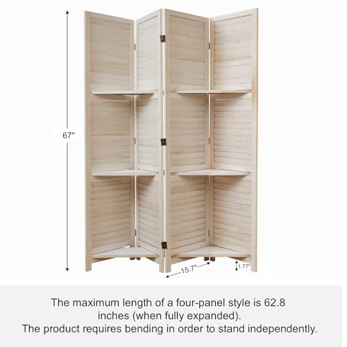 Room Divider with Shelves, 5.6 Ft Tall Folding Wood Screen with Double Hinges for Home Office Bedroom Hotel Decoration (6 Panels, Brown)