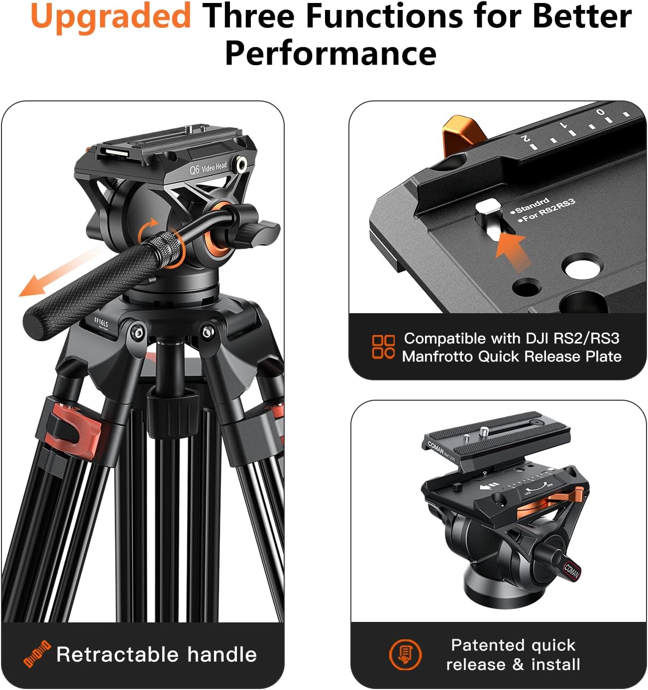 Heavy Duty Tripod Professional Video Tripod Aluminium 72inch with 360 Degree Fluid Head for Canon Nikon DSLR Camcorder Cameras Spotting Scopes