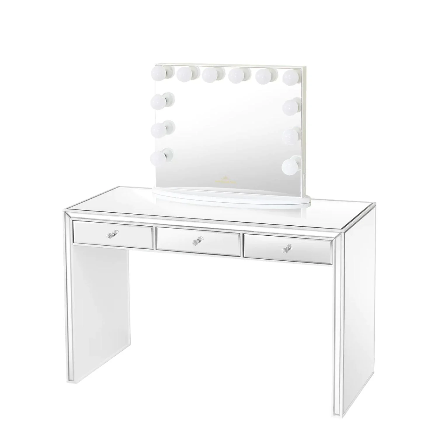 Impressions Vanity Leah Mirrored Vanity Table with 3 Pull Out Storage Drawers (White)