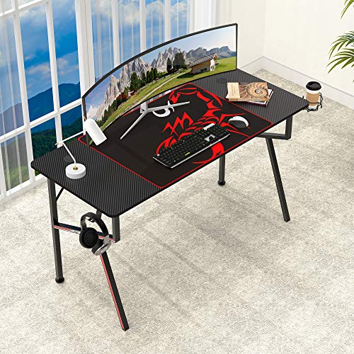 EE EUREKA ERGONOMIC gaming desk office desk Computer Desk home table 47 Inch desk with Mouse Pad Headset Hook Cup Holder Controller Stand, Black