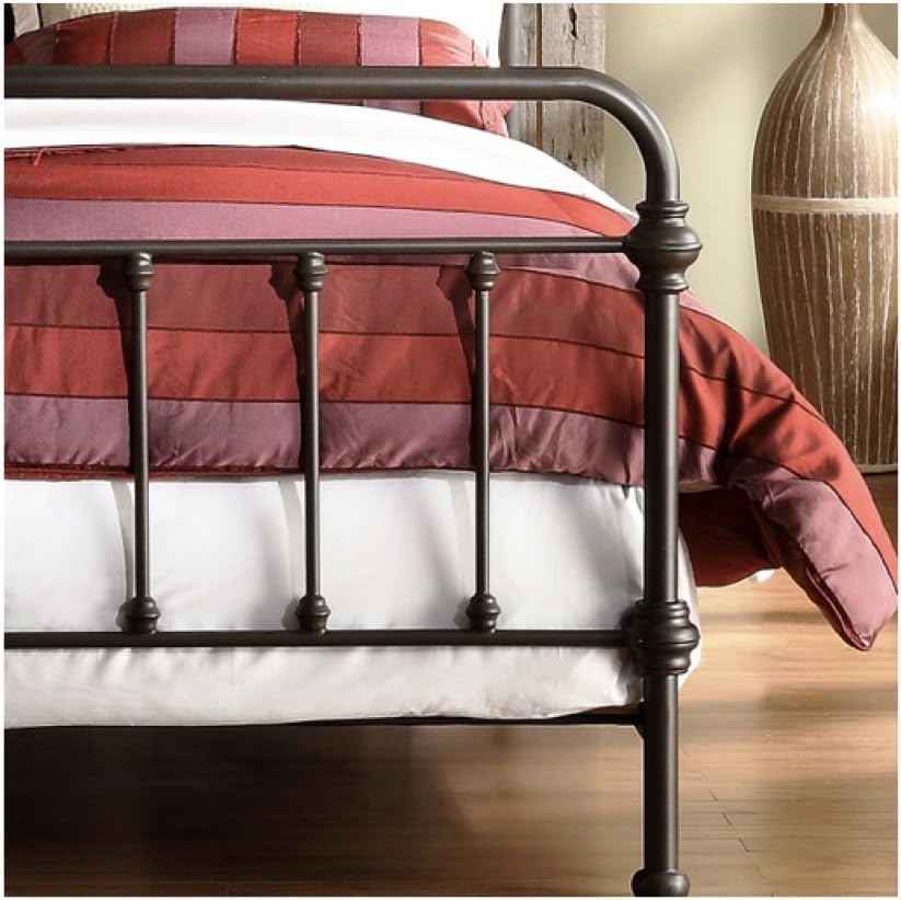 TRIBECCA home Wrought Iron Bed Frame Dark Bronze Metal Queen Size USA Vintage Look Shabby Chic French Country (Queen)