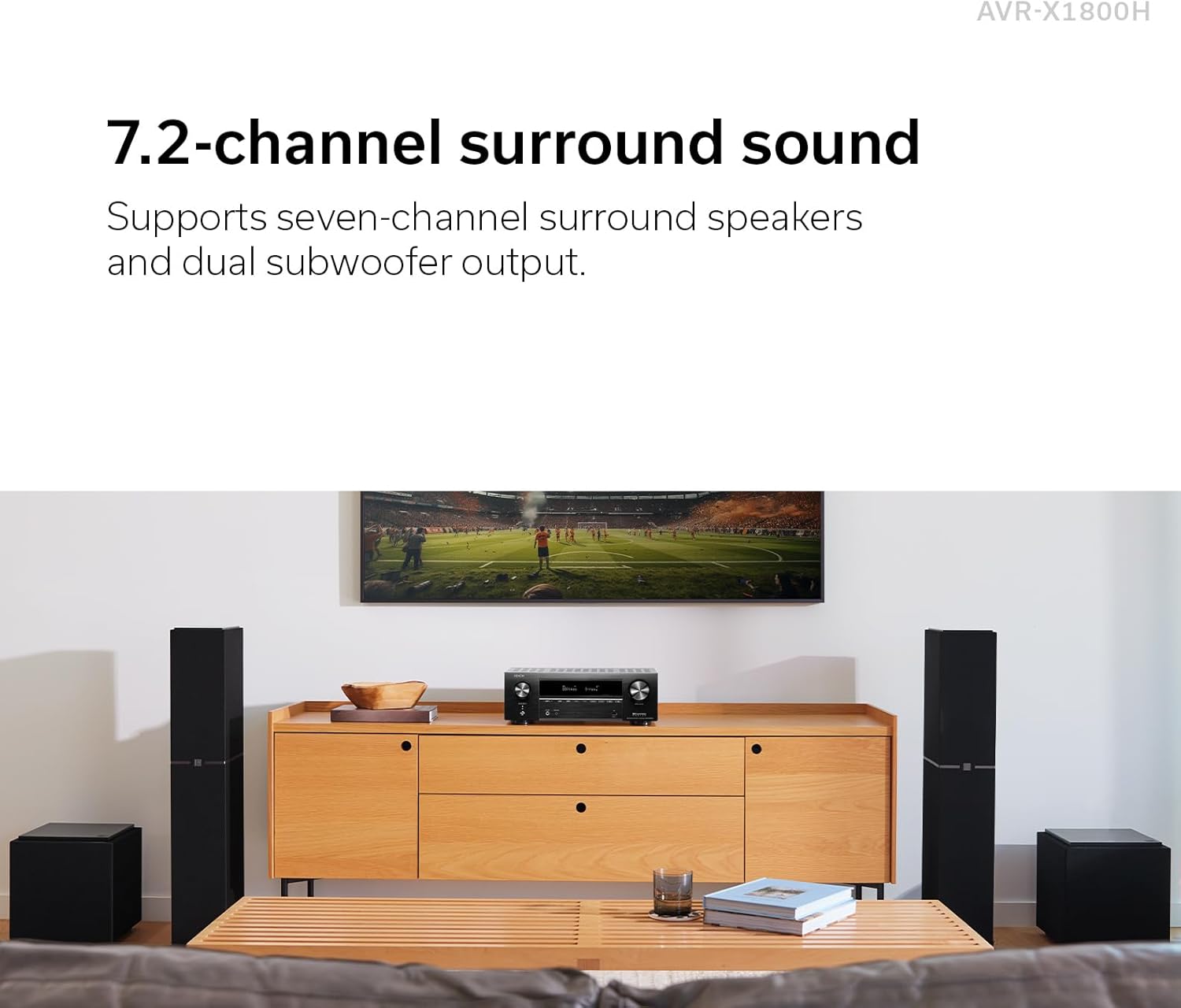 Denon AVR-X1800H 7.2 Channel AV Receiver - 80W/Channel, Wireless Streaming via Built-in HEOS, WiFi, & Bluetooth, Supports Dolby Vision, HDR10+, Dynamic HDR, and Home Automation Systems