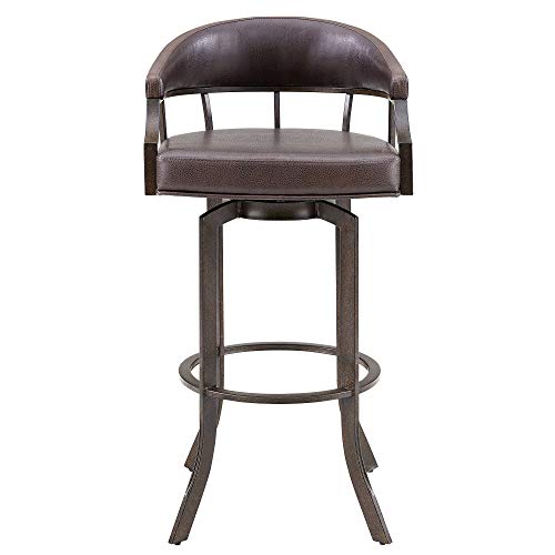 Armen Living Edy Contemporary Faux Leather Swivel Metal Kitchen Barstool, 26" Counter Height, Brown