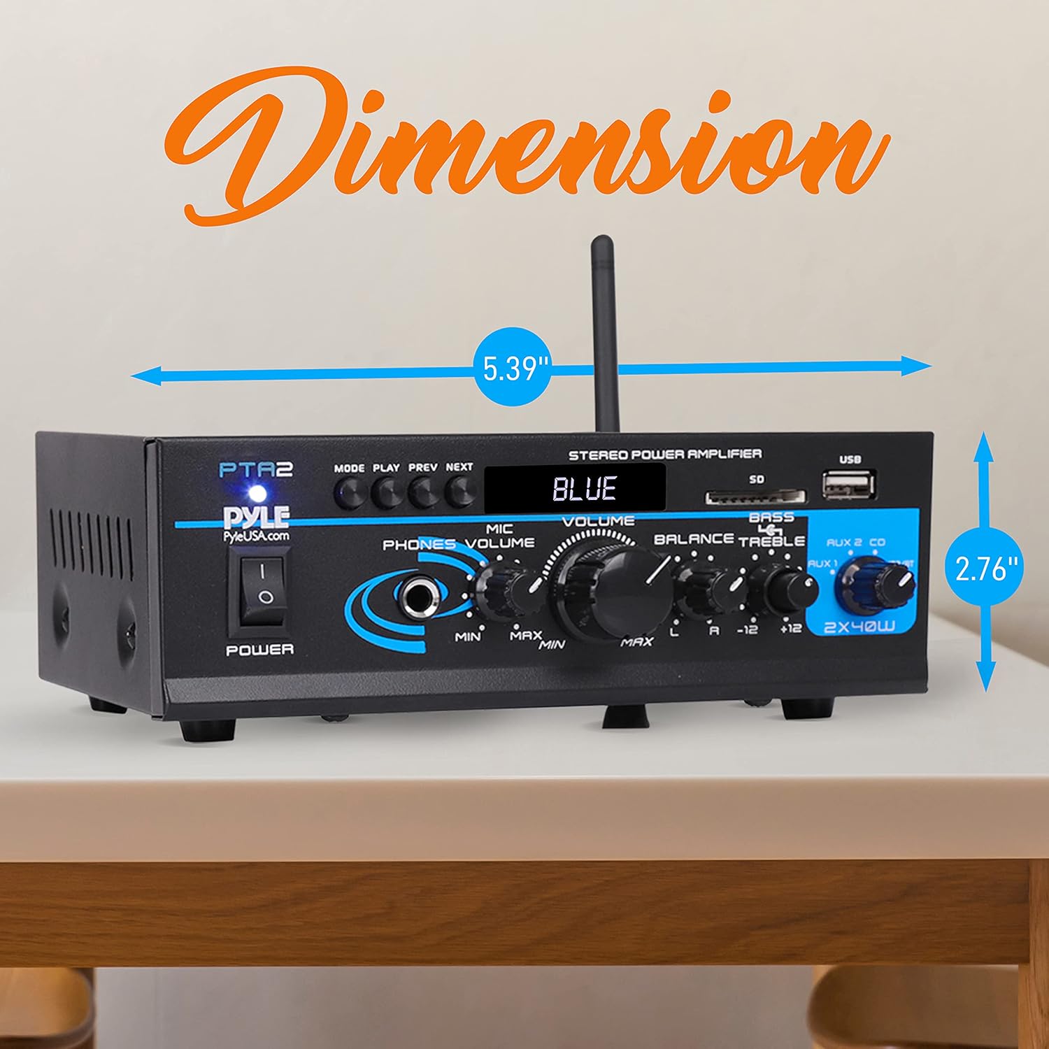 Pyle Home Audio Power Amplifier System - 2X40W Bluetooth Mini Dual Channel Mixer Sound Stereo Receiver Box w/ AUX, Mic Input - For Amplified Speakers, PA, CD Player, Theater via RCA, Studio Use - PTA2 Pack of 2