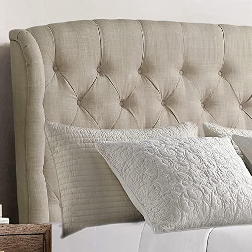 Rosevera Clancy Adjustable Heigh Headboard with Linen Upholstery and Button Tufting for Bedroom, Queen (U.S. Standard), Beige