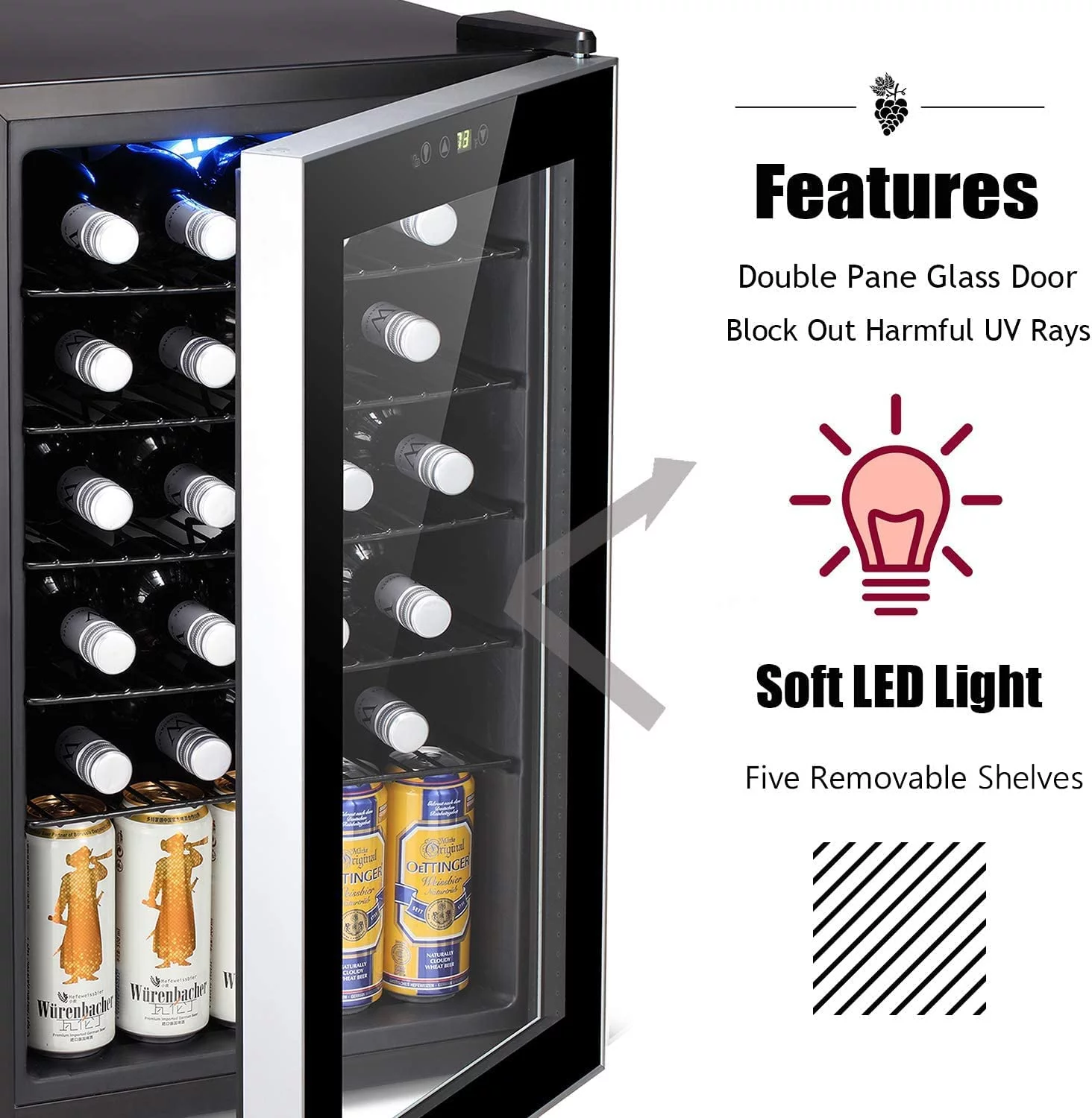 24 Bottle Wine Cooler/Cabinet Beverage Refrigerator Small Mini Wine Cellar Fridge Quiet Operation Compressor, Adjust Temperature Freestanding, Black