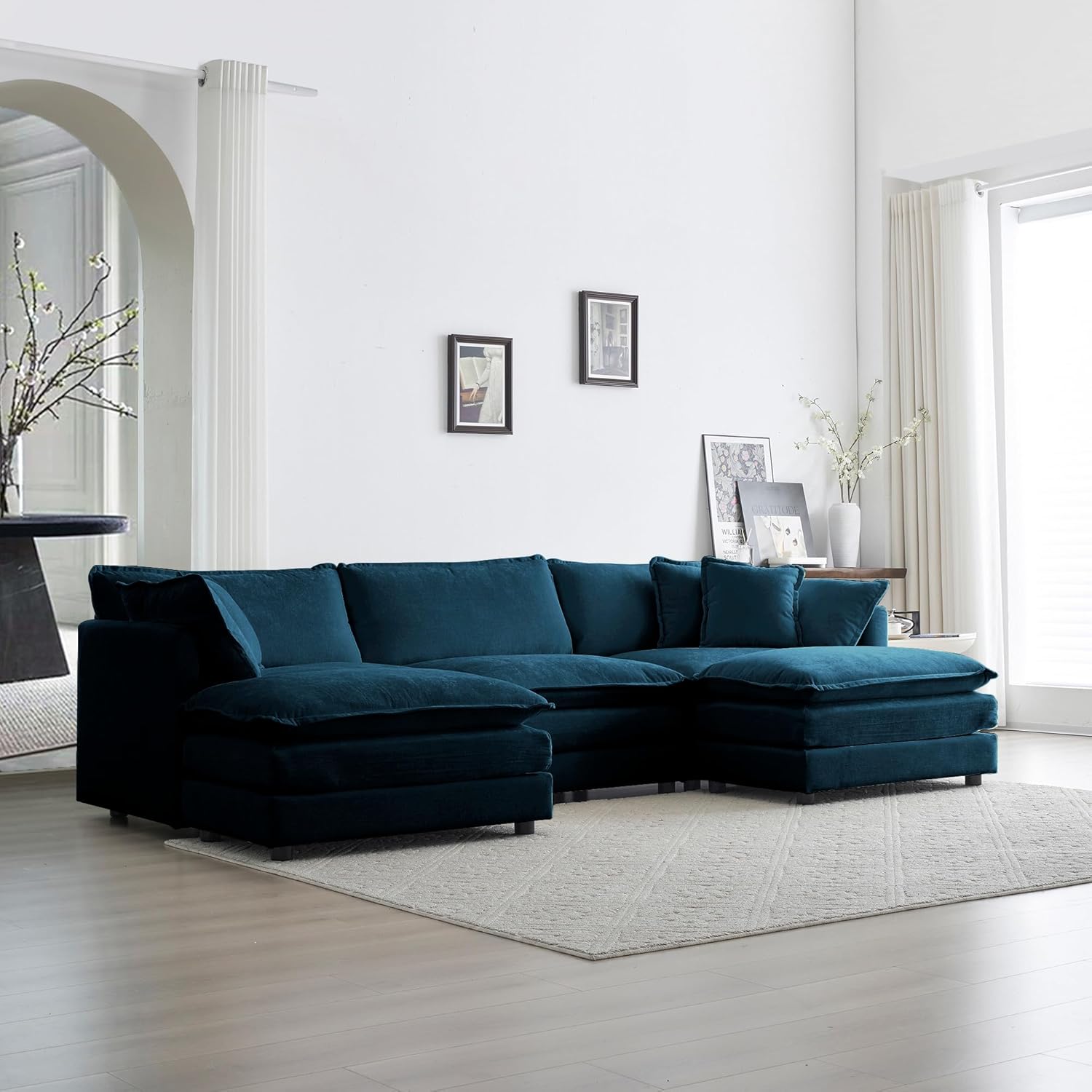 U Shaped Convertible Modular Sectional Sofa with Movable Ottomans, 5-Seater Deep Seat Cloud Couch, Comfy Chenille Upholstered Sleeper Sofa&Couches Bed for Living Room, Apartment, Studio