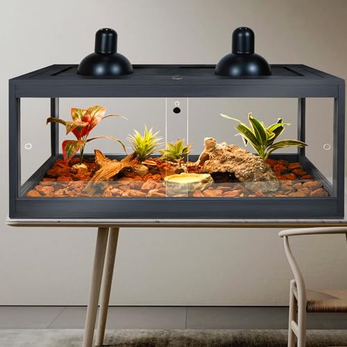 Reptile Terrarium Up to 81 Gallon, Reptile Habitat, Bearded Dragon Tank with Metal Mesh Roof, Suitable for All Types of Reptile, Lizard, Snakes (Black, 63 Gallon (40x20x20 Inch))