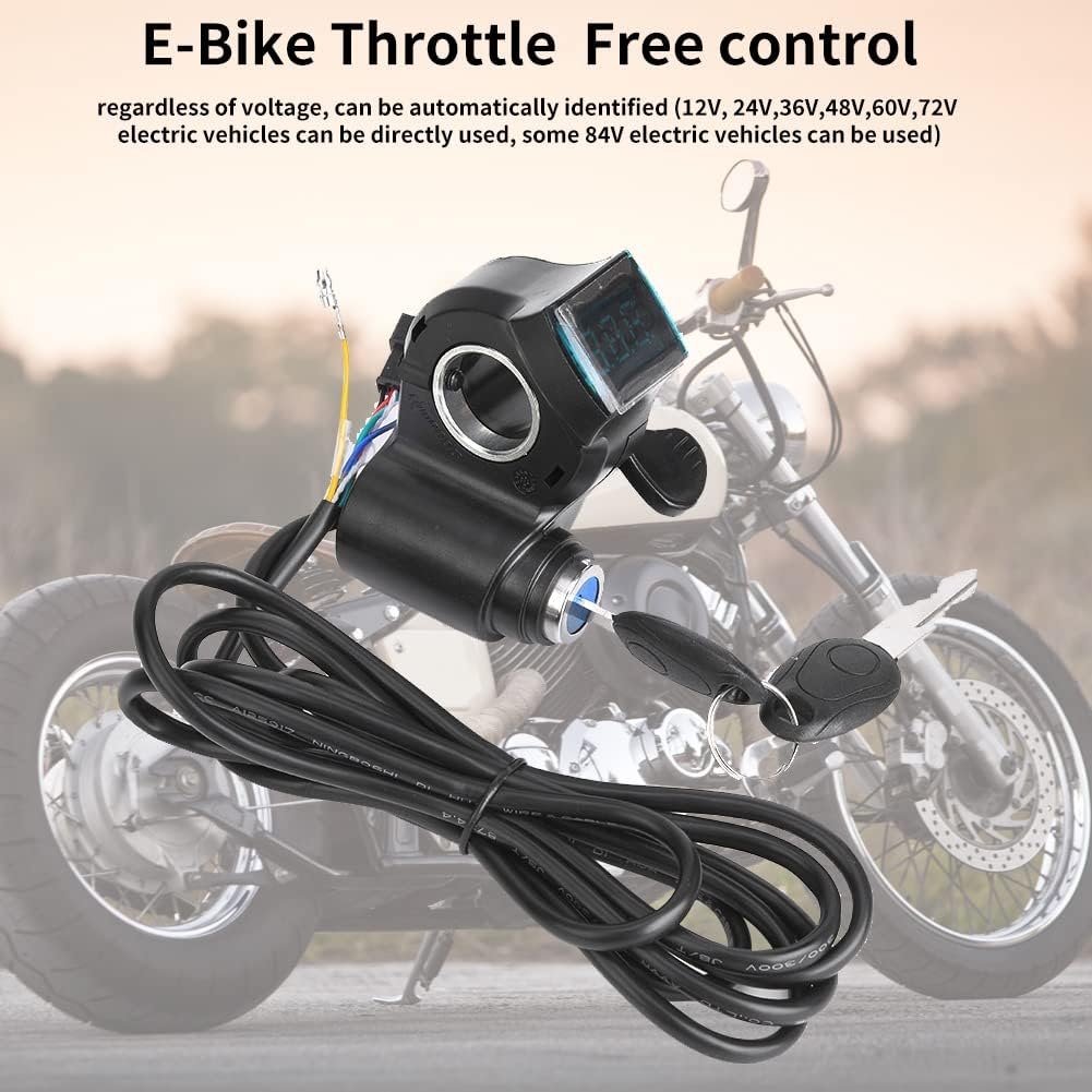E-Bike Throttle, Thumb Throttle Speed Control Power Switch with Key Lock, Electric Throttle and Key LCD Display Battery Voltage for Electric Bike Scooter Pack of 2