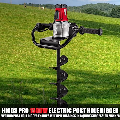6-Inch & 4-Inch Auger Bit Earth Auger,1500W Electric Post-Hole Digger, Earth Auger Digging Drill, Ideal for Post Hole Digging, Drilling, Tree Planting