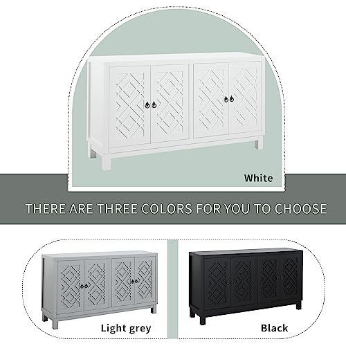P PURLOVE Sideboard Storage Cabinet, 4 Door Buffet Cabinet with Pull Ring Handles, Large Storage Space Sideboard with Adjustable Shelves for Living Room, Dining Room (Black)