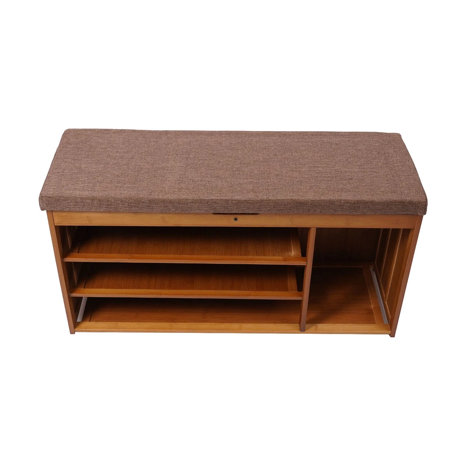 3 Tier Brown Shoe Bench Bamboo Shoe Rack Storage Cabinet Organizer W/Cushion for Entryway Bedroom