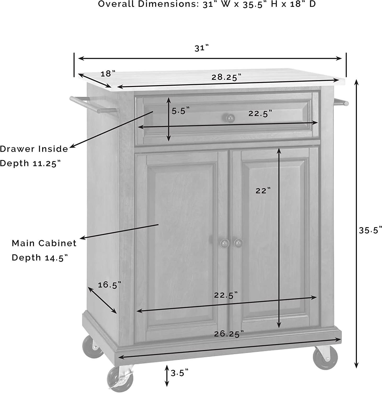 Compact Kitchen Island With Natural Wood Top, Mahogany