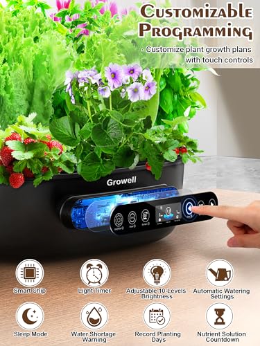 Hydroponics Growing System 12 Pods, Growell Smart Herb Garden with 96 38W LED Grow Lights, 10L Double-Layer Water Tank, Customizable Cultivation Program, Indoor Garden for Home Kitchen, Office (White)