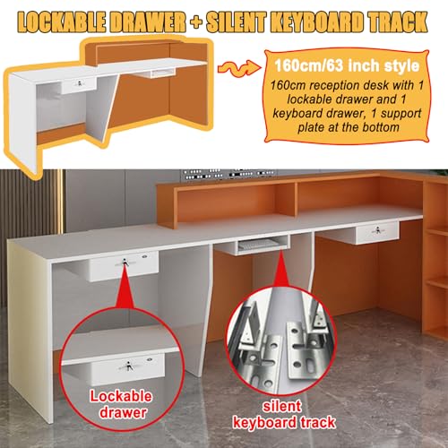 63" Wood Office Reception Desk Counter with Drawers, Retail Checkout Counter, L-Shaped Reception Counter Table for Salon Reception Room Checkout Office Beauty Spa Restaurant (left)