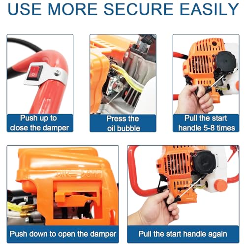 72cc Post Hole Digger, 2200W Post Hole Digger, Gas Powered Earth Auger Digger with Three Drill Bit 4" & 6" & 8" and Three Extension Rods 8" 12" 20" for Fence, Farmland, Garden and Plant