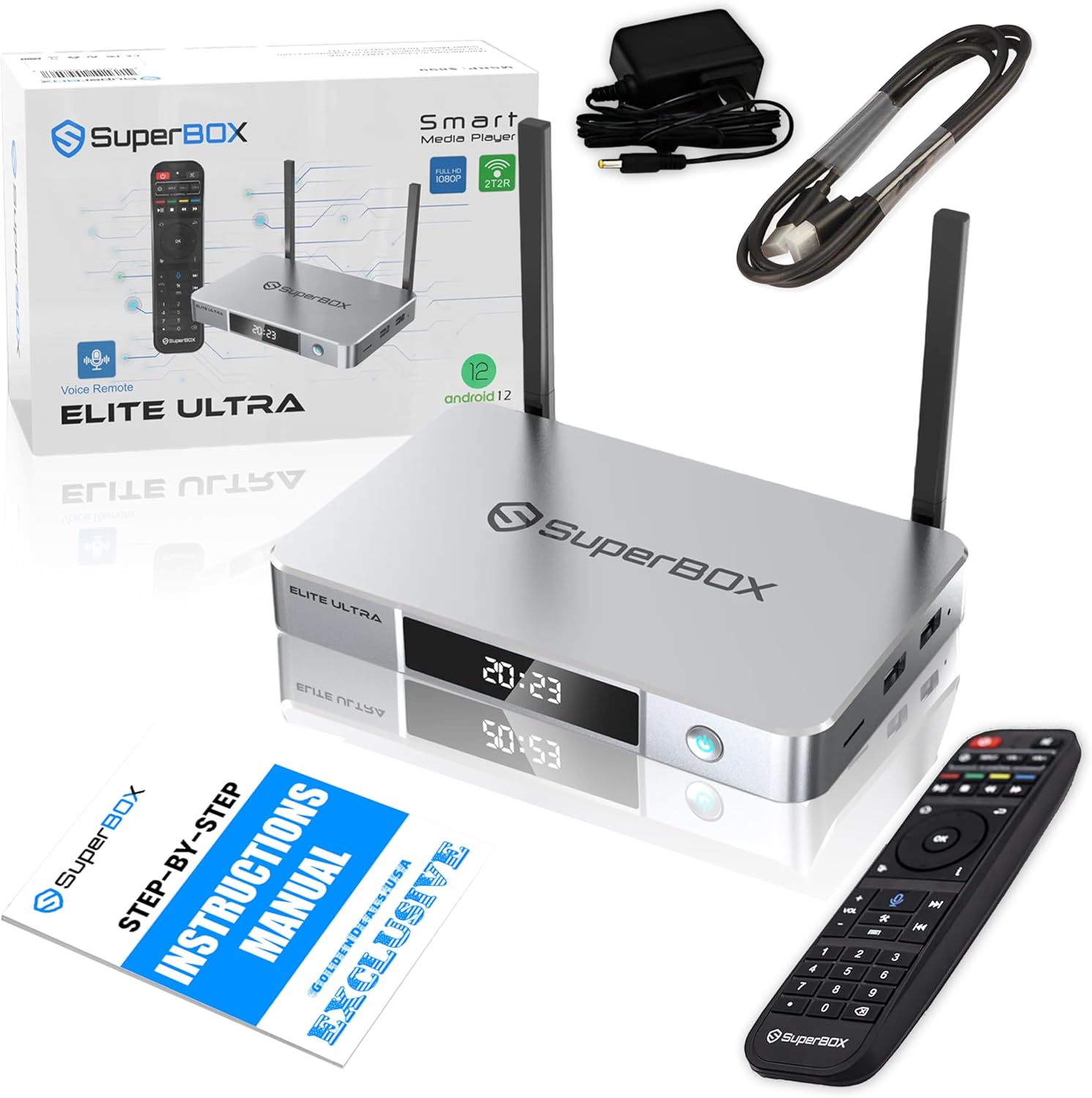 (Latest) 2024 Elite-Ultra Bundle 6K TV Box6k Ultra HD with Built-in Voice Control System - Includes Detailed Setup Guide by Seller and Voice Remote - Android 12, Quad-Core, 4GB RAM, 128GB Storage
