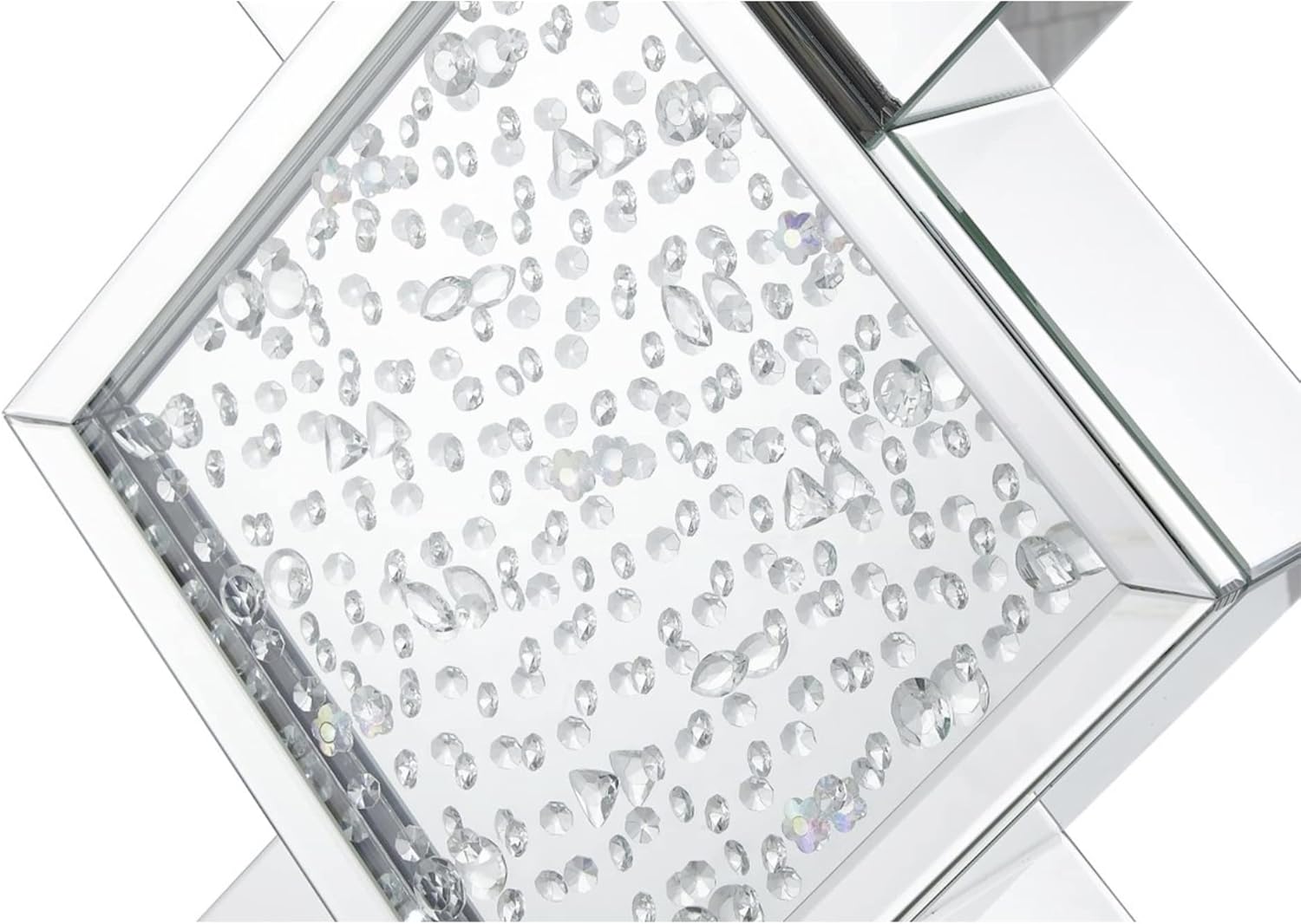 Rectangle Beveled Glass Mirrored Crystal Console Table in Clear Mirror Finish