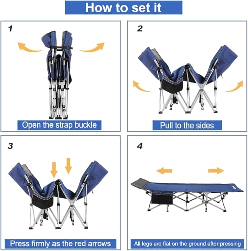 Nictemaw Folding Camping Cot, 900 LBS Heavy Duty Sleeping Cot Portable Camping Cots for Adults Double Layer Oxford with Carry Bag for Home, Office Nap, and Outdoor Beach, Blue