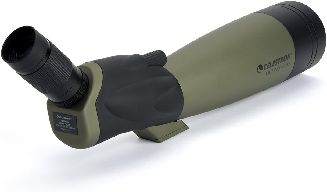 Celestron – Ultima 100 Angled Spotting Scope – 22 to 66x100mm Zoom Eyepiece – Multi-Coated Optics for Bird Watching, Wildlife, Scenery and Hunting – Waterproof & Fogproof– Includes Soft Carrying Case