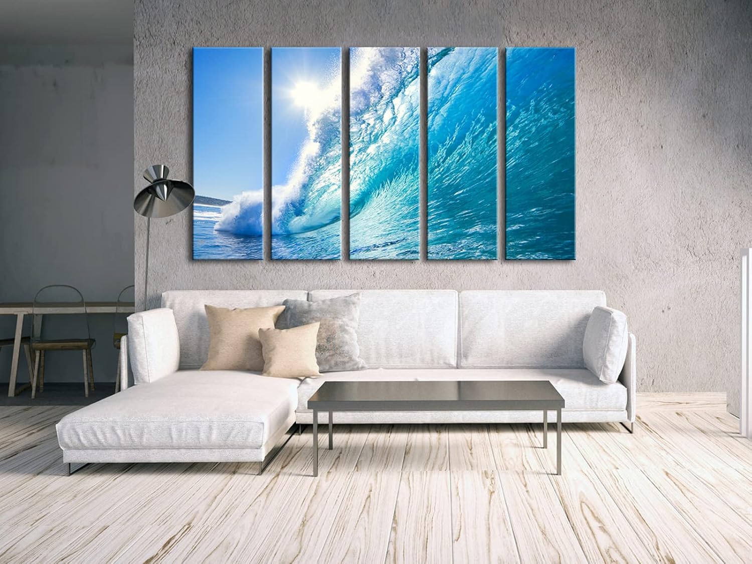 Wieco Art Sea Waves Large 5 Piece Modern Framed Giclee Canvas Prints Seascape Artwork Ocean Beach Pictures Paintings on Canvas Wall Art Ready to Hang for Living Room Bedroom Home Office Decorations