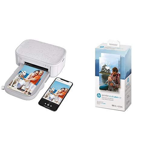 HP Sprocket Studio Plus 4x6 Wireless Instant Photo Printer, 118 Sheets + 3 Cartridges, Wi-Fi, Premium Dye Sublimation, Compact Home Use, Prints Vibrant Color Pictures, Editing App for Fun Photos