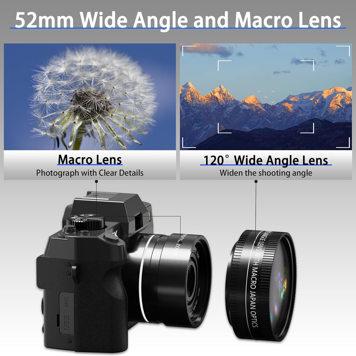 NBD Digital Cameras for Photography 5K,48MP Autofocus Vlogging Camera for YouTube with 32GB TF Card & 2 Batteries,16X Zoom Anti-Shake Video Camera with 52mm Wide Angle and Macro Lens