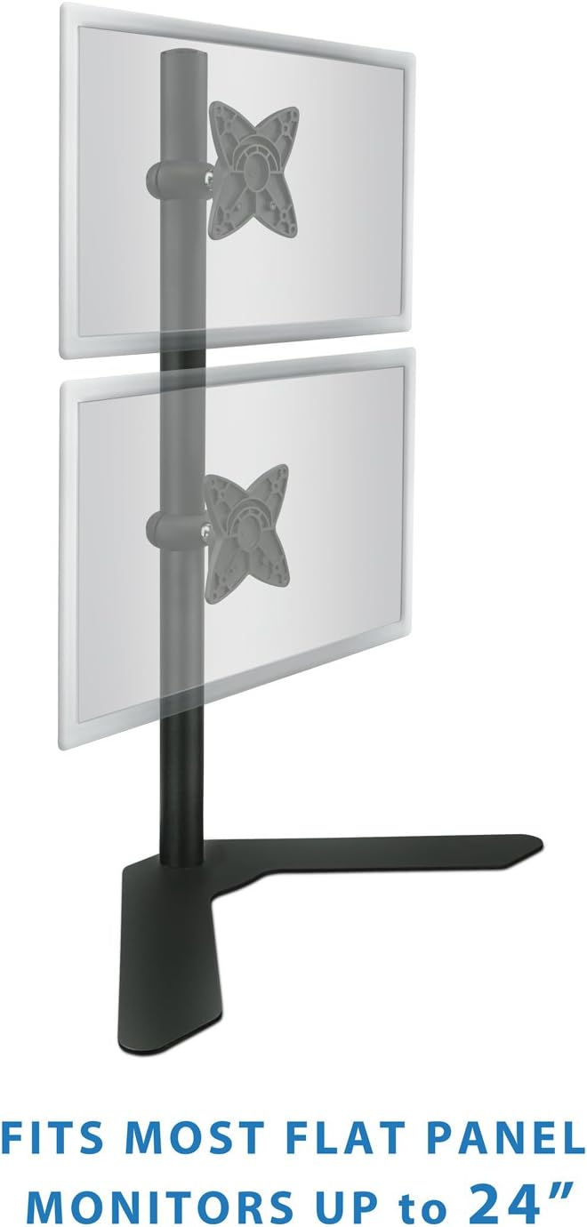 Mount-It! Dual Monitor Stand | Vertical Stack Free Standing Desk Mount | Adjustable Height for Computer Monitor Screens Up To 27 Inches, VESA 75x75 and 100x100, Black (MI-758)
