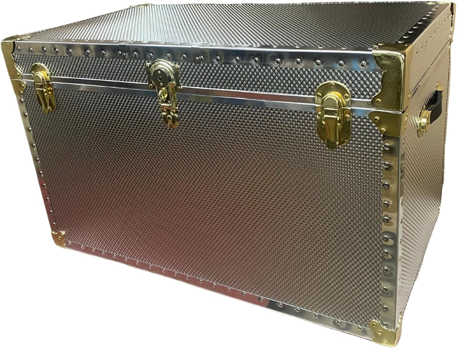 DormCo USA Made Footlocker - Embossed Steel Trunk with Wheels and Brass Hardware - Oversized Plus