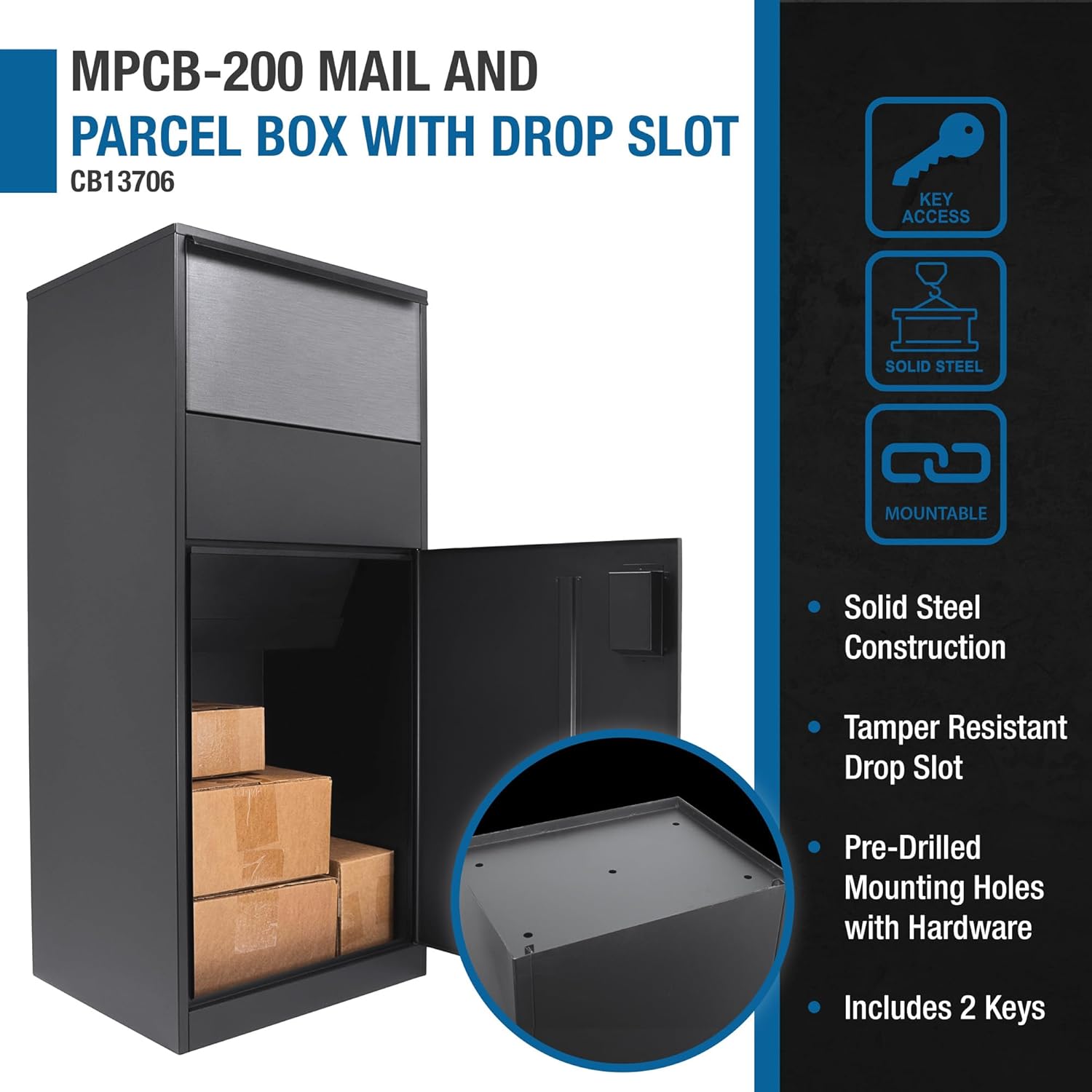 Barska Large Package Delivery Parcel Mail Steel Drop Box for Porch with Tamper-Resistant Drop Slot & Key Lock