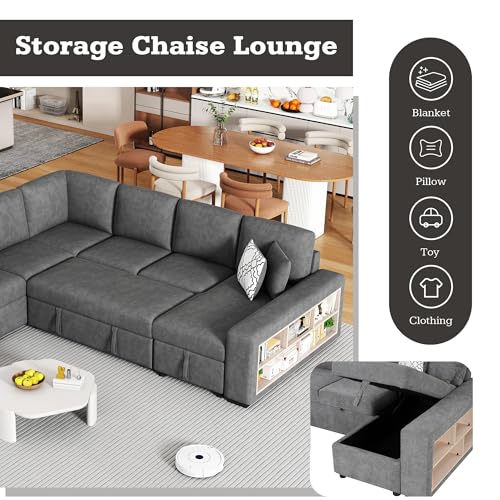Oversized U-Shaped Sectional Sofa Couch Plush Corduroy Upholstered Modular Deep Seat Sofa&Couch Sectional W/Right Facing Chaise Lounge and 7 Toss Pillows for Home Apartment Living Room Furniture Sets