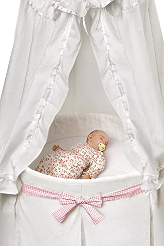 Badger Basket Empress Canopy Bassinet, Rocking Baby Cradle Bed with Mattress, Bedding, and Storage, Round- Ecru/Leaf