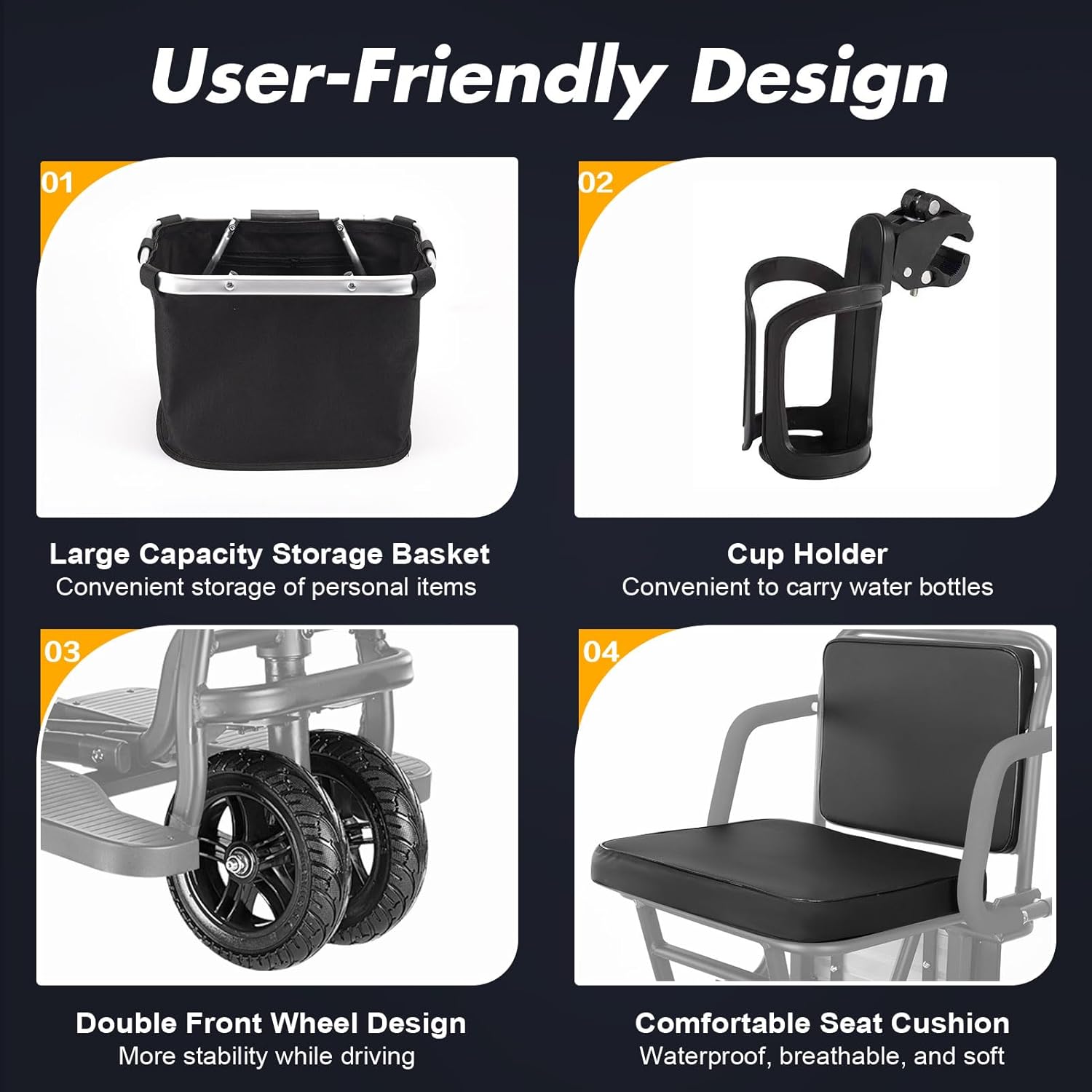 Folding Mobility Scooters for Adults, Dual Front Wheels, Airline Approved, Ultra Lightweight Folding Scooter, 20 Miles Electric Scooter with Seat for Adults