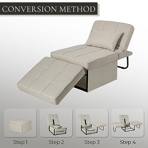 Chair Bed Sleeper, 4 in 1 Convertible Ottoman Bed, Folding Sleeper Sofa Chair with Adjustable Backrest, No Assembly Required for Apartment, Living Room and Bedroom,Dark Gray