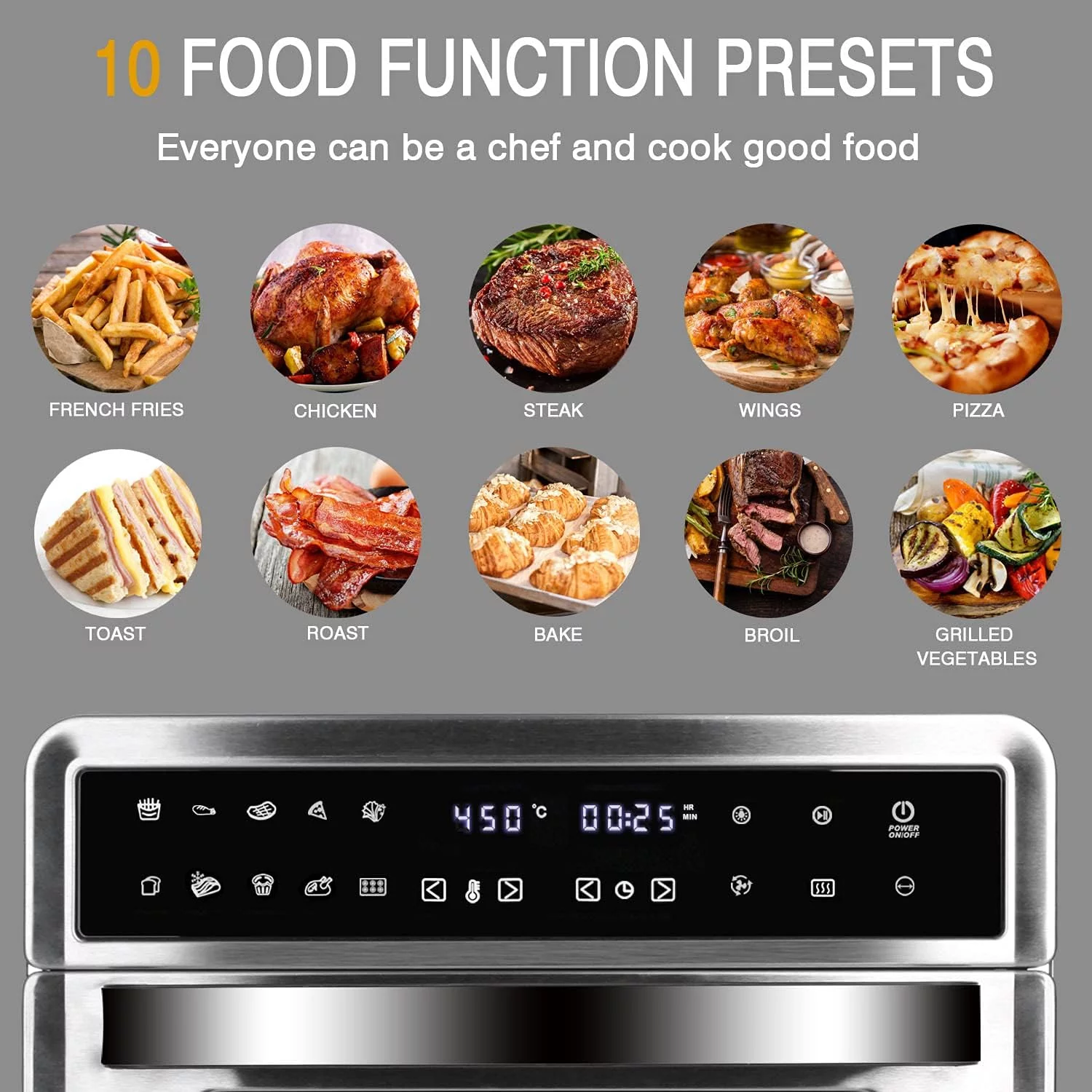 Oven Air Fryer, 26QT Extra Large Toaster Oven Air Fryer Combo With Rotisserie And Dehydrator, Digital Countertop Convection Oven Airfryer Fit 10" Pizza, 7 Accessories,1800W (Digital Countertop)