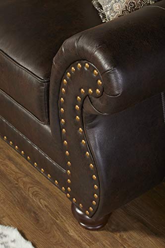 Traditional Western Sofa & Loveseat Set with Nailtrim Head and Faux Leather, Fully Assembled Living Room Furniture Sets MADE in USA (Brownie)
