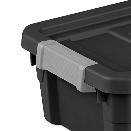 Sterilite 4 Gallon Plastic Stacker Tote, Heavy Duty Lidded Storage Bin Container for Stackable Garage and Basement Organization, Black, 6-Pack