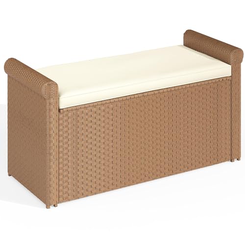 YITAHOME 230 Gal Outdoor Storage Box, XXL All-Weather Wicker Deck Box for Patio Furniture, Cushions, Pool Accessories and Garden Tools - Black