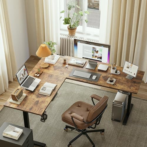 Agilestic L Shaped Electric Standing Desk with 2 Drawers, 63 Inch Ergonomic Adjustable Height Desk with Storage, Corner Desk Sit Stand up Computer Table for Work Office Home, Rustic Brown