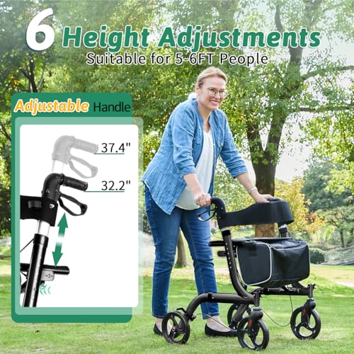 HSA/FSA Eligible Rollator Walker with Seat, Rolling Walkers for Seniors with Cup Holder, Foldable Lightweight Rolling Walker with Seat & Brakes, Folding Adult Walker with Seat & Wheel by OOSOFITT