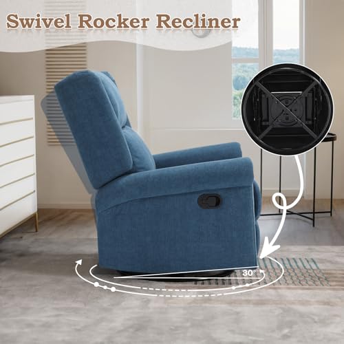 Manual Swivel Rocking Recliner for Adults, 360 Swivel Glider Rocker Chair with Adjustable Backrest & Footrest, Manual Reclining Lounge Sofa Chair for Living Room Bedroom, Home Theater Small Space