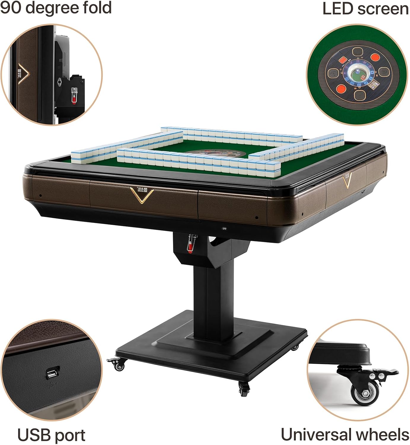 Folding American Mahjong Table, Fully Automatic Home Mahjong Table for Chinese/American, Slim with Wheels, Comes with 2 Sets of Tiles