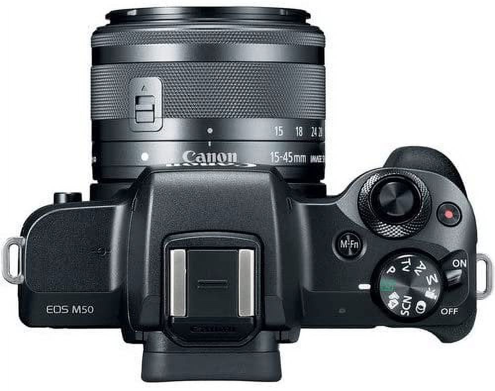 Canon EOS M50 Mirrorless Camera (Black) & 15-45mm STM Lens, Rode VideoMicro Microphone, 64GB Transcend Card, Essential Bundle - New