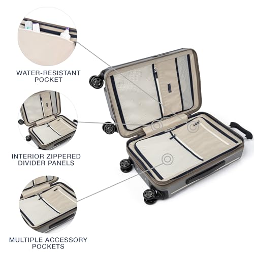 Travelpro Platinum Elite Hardside Expandable Carry on Luggage, 8 Wheel Spinner, TSA Lock, Hard Shell Polycarbonate Suitcase, Metallic Sand, Compact Carry on 20-Inch
