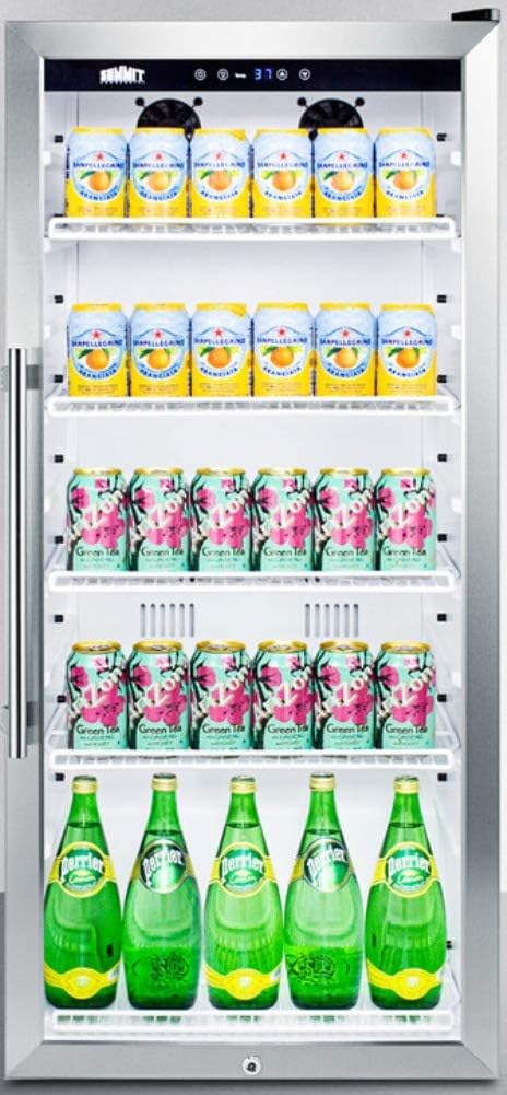 Summit Appliance SCR1006CSS Commercial Glass Door 22" Wide Beverage Merchandiser with Digital Controls, Auto Defrost, Digital Thermostat, LED Lighting, Lock and Stainless Steel Wrapped Cabinet